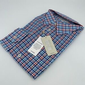Eton Dress Shirt Mens 2XL 18 - 46 Multi Plaid Poplin Contemporary Fit Button Up